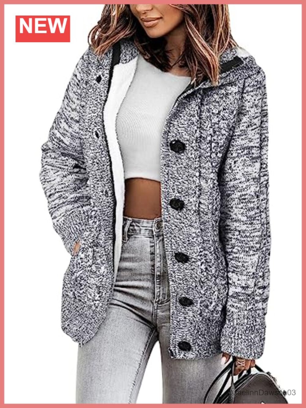 Fleece Lined Hooded Cardigan Sweater with Zipper Button Front